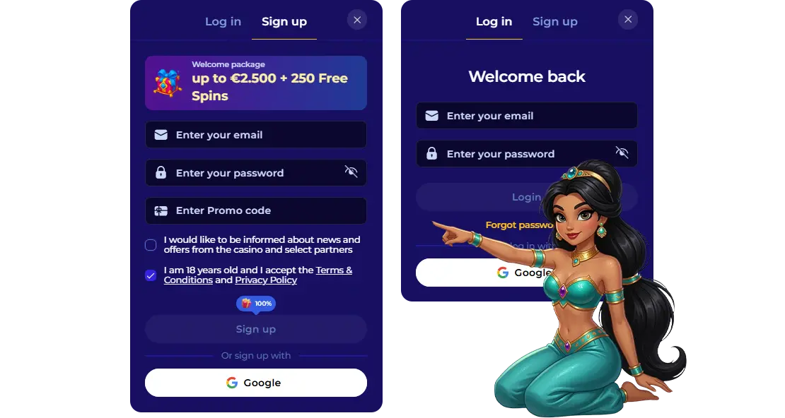 MoroSpin registration and login